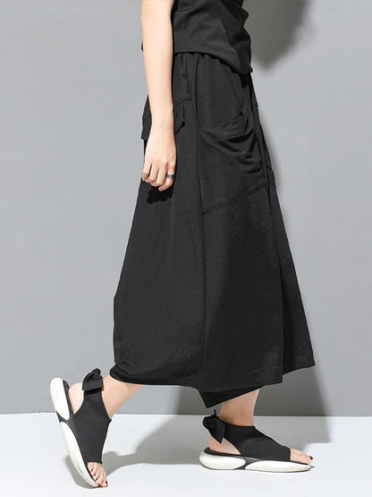 Simple Loose Wide Leg Solid Color Casual Three-Quarter Pants Bottoms