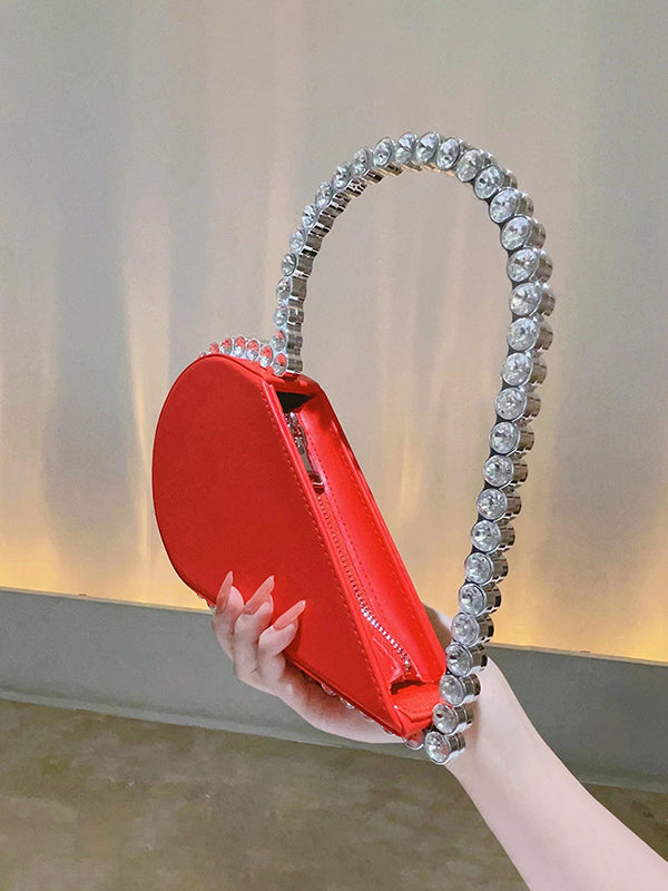 Contrast Color Heart Shape Hollow Rhinestone Zipper Evening Bags