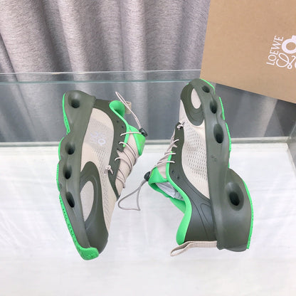 Loewe x on Angpao Couple Running Sneakers Khaki Green Nylon Calfskin 597422