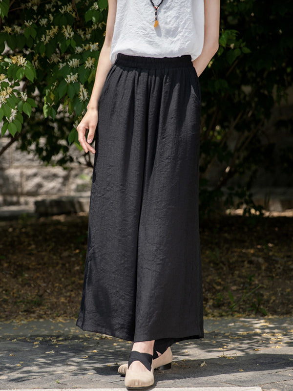 Simple Wide Legs Loose Elasticity Solid Color Casual Pants Bottoms