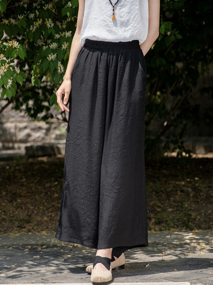 Simple Wide Legs Loose Elasticity Solid Color Casual Pants Bottoms