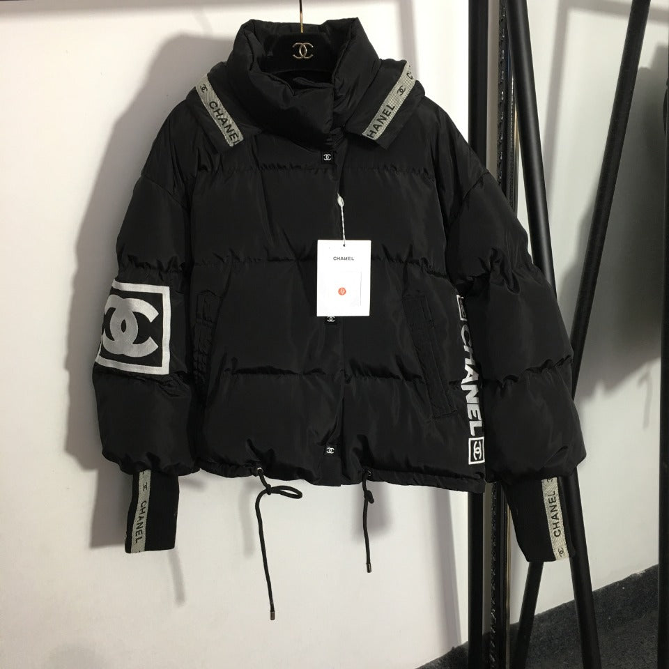 CC Logo Embroidered Letters Ribbon Stitching Long-Sleeved Hooded Cotton ...