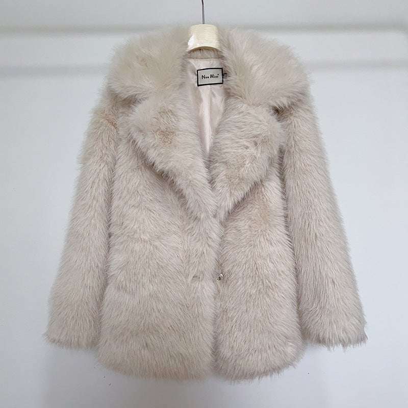 White Faux Fur Short Coat With High Collar