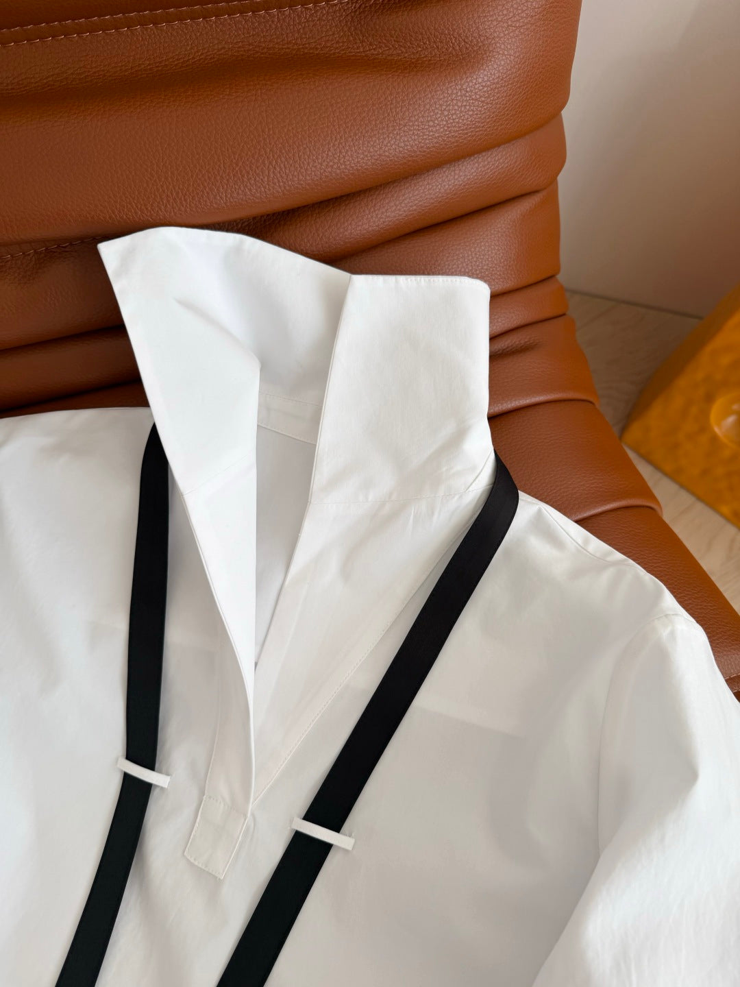 Prada Plain Shirt Doll Collar White Black Cotton 337467