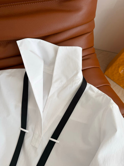 Prada Plain Shirt Doll Collar White Black Cotton 337467