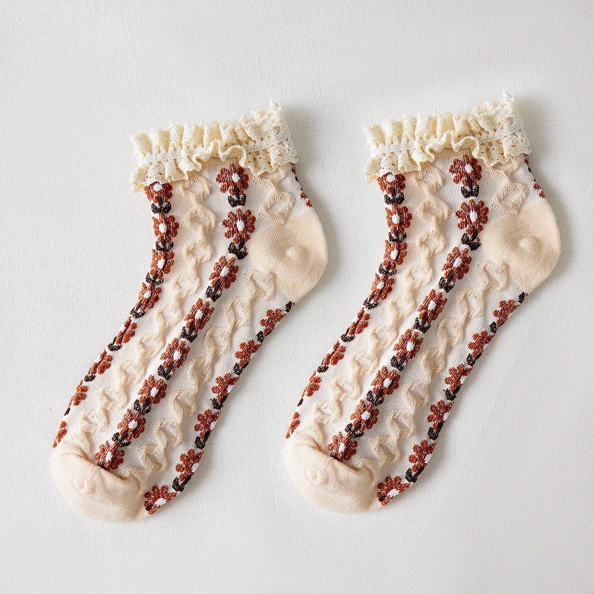 Rufia - Summer Floral Pattern Lace Trim Low-Cut Socks