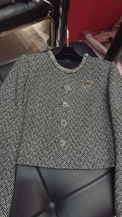 CC Hand-Made Beaded Set Gray Cotton