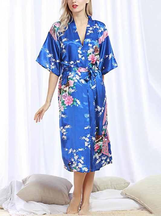 Peacock Nightgown Bathrobe Sexy Cardigan Silk Pajamas Women'S Summer Home Wear 1