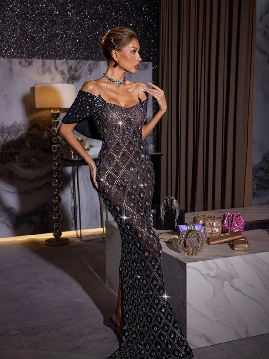 Lucca Rhinestone Mesh Maxi Dress