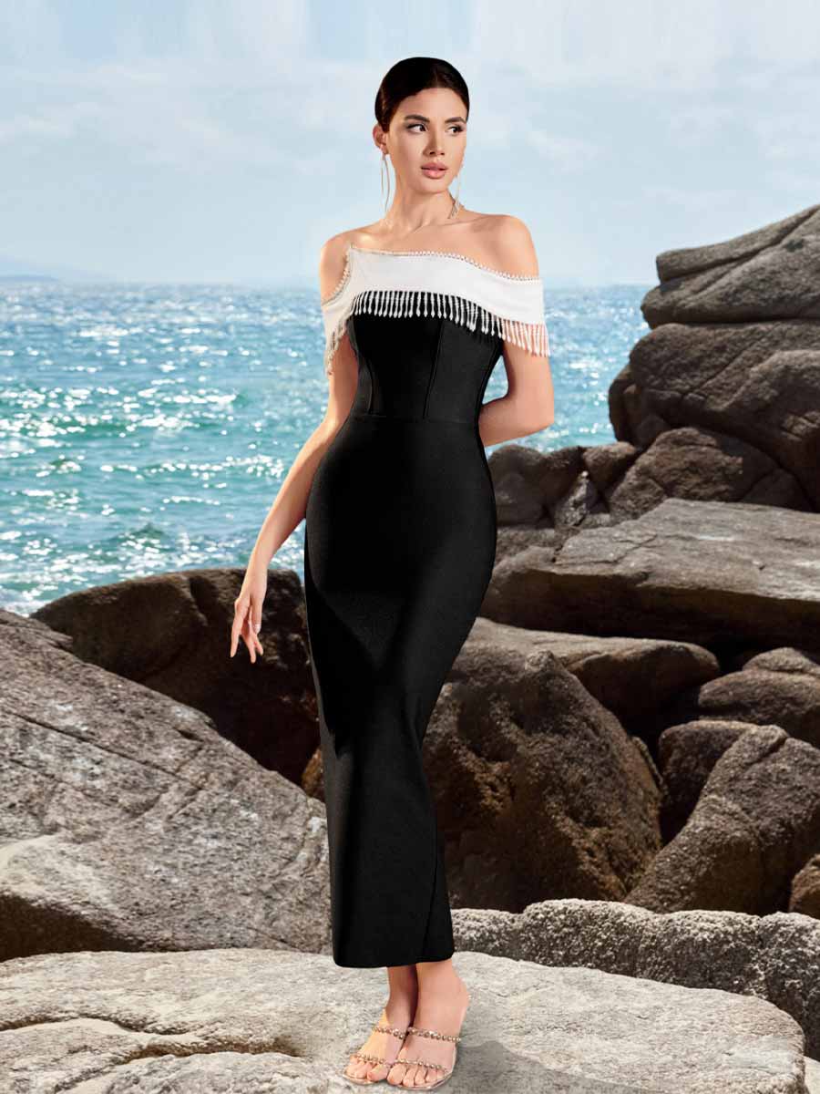 Dahlia Tassel Decorated Bandage Maxi Dress