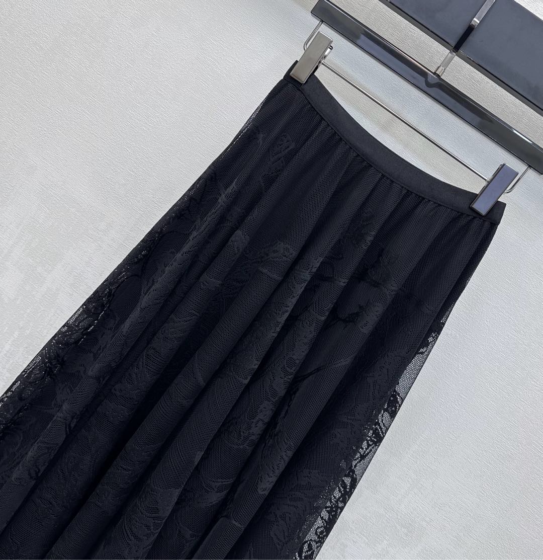 CD Lace Mesh Midi Skirt Black Polyester 350179