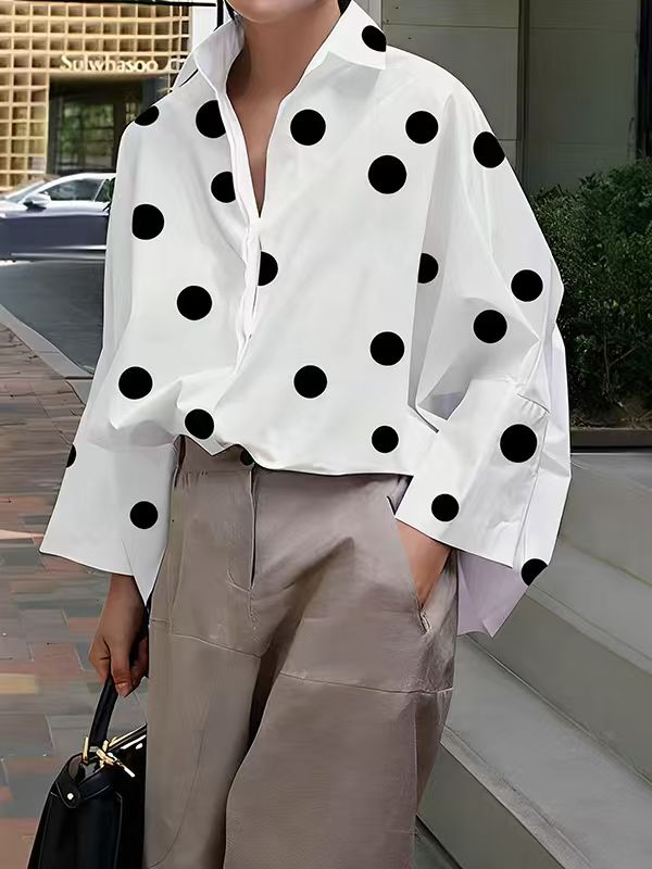 Long Sleeves Loose Solid Color Lapel Collar Blouses&Shirts Tops