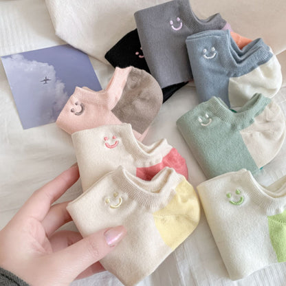 Rufia - Summer Color-Block Embroidered Smiley Ankle Socks