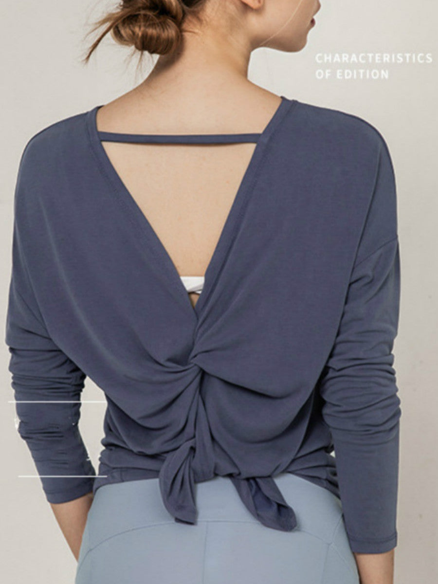 Sports Long Sleeve Fitness Top Solid Color Beauty Back Split Yoga New Round Neck Quick Drying