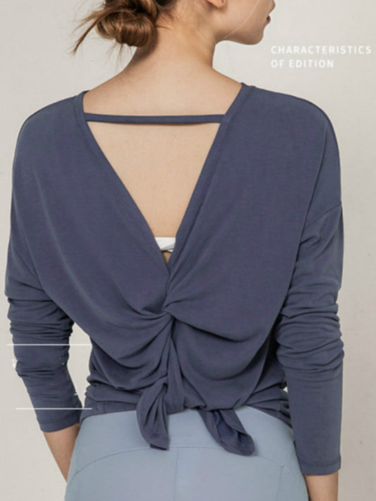 Sports Long Sleeve Fitness Top Solid Color Beauty Back Split Yoga New Round Neck Quick Drying