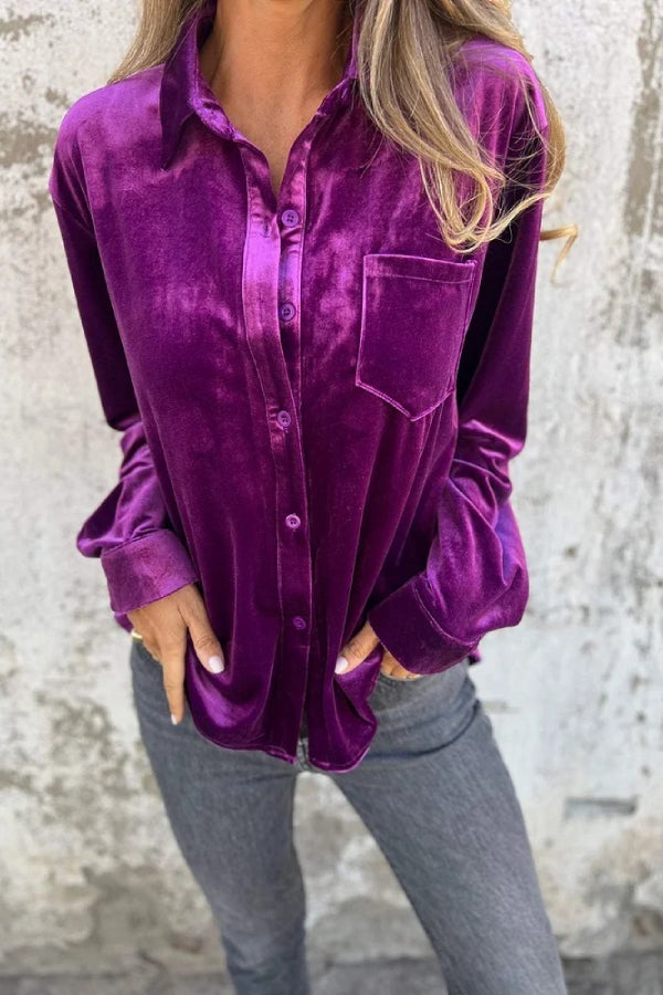 Women's Fashion Gold Velvet Lapel Shirt