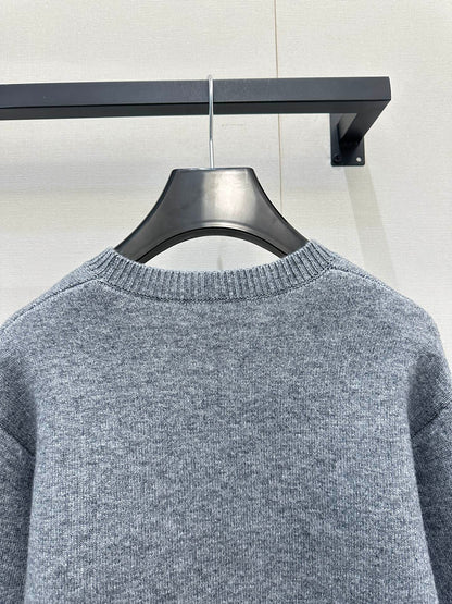 Celin Embroidered Crew Neck Sweater Grey Wool 346098