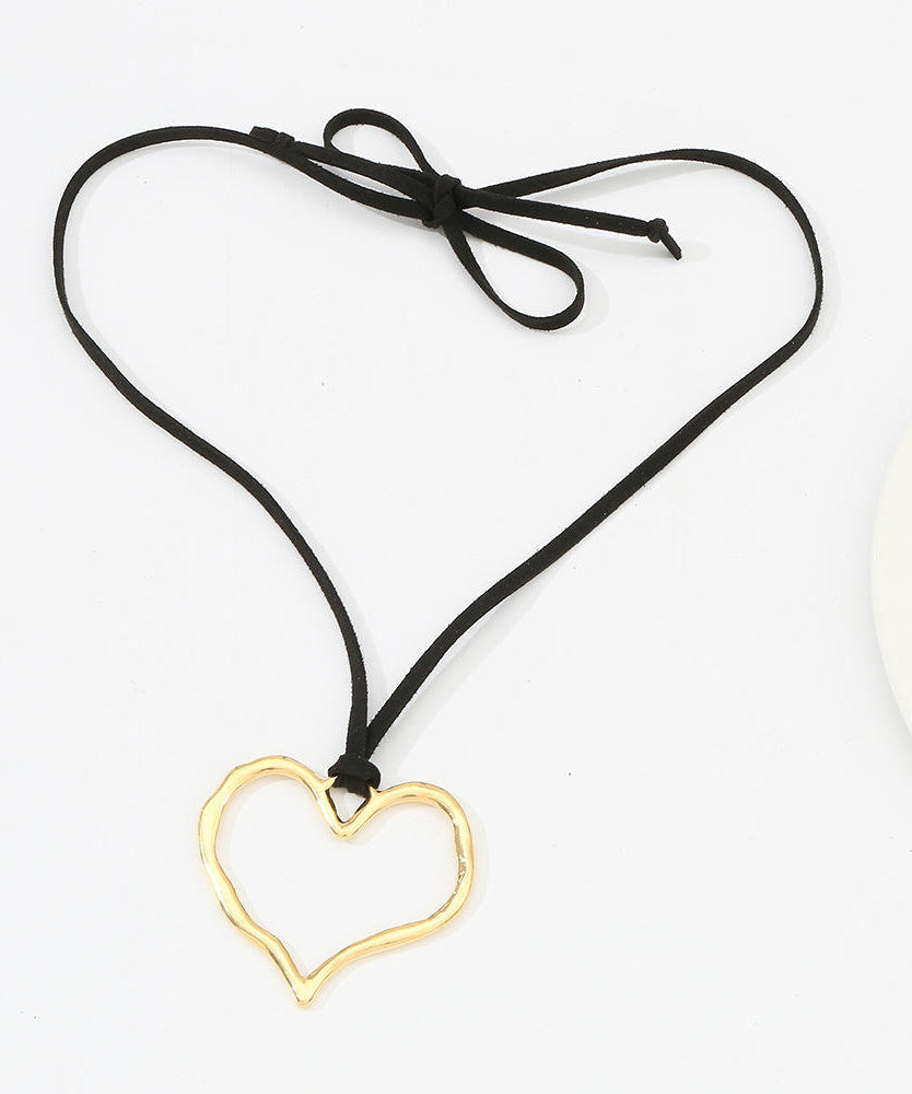 Handmade Black Cloth Alloy Love Pendant Necklace