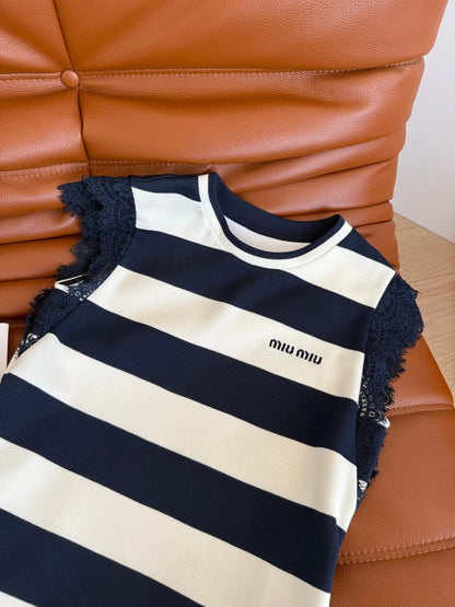 MIU NAVY DRESS WITH WIDE STRIPES 265712