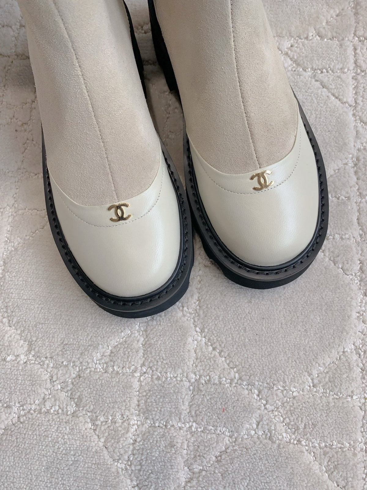 CC New Platform Ankle Boots Light Taupe Suede Sheepskin
