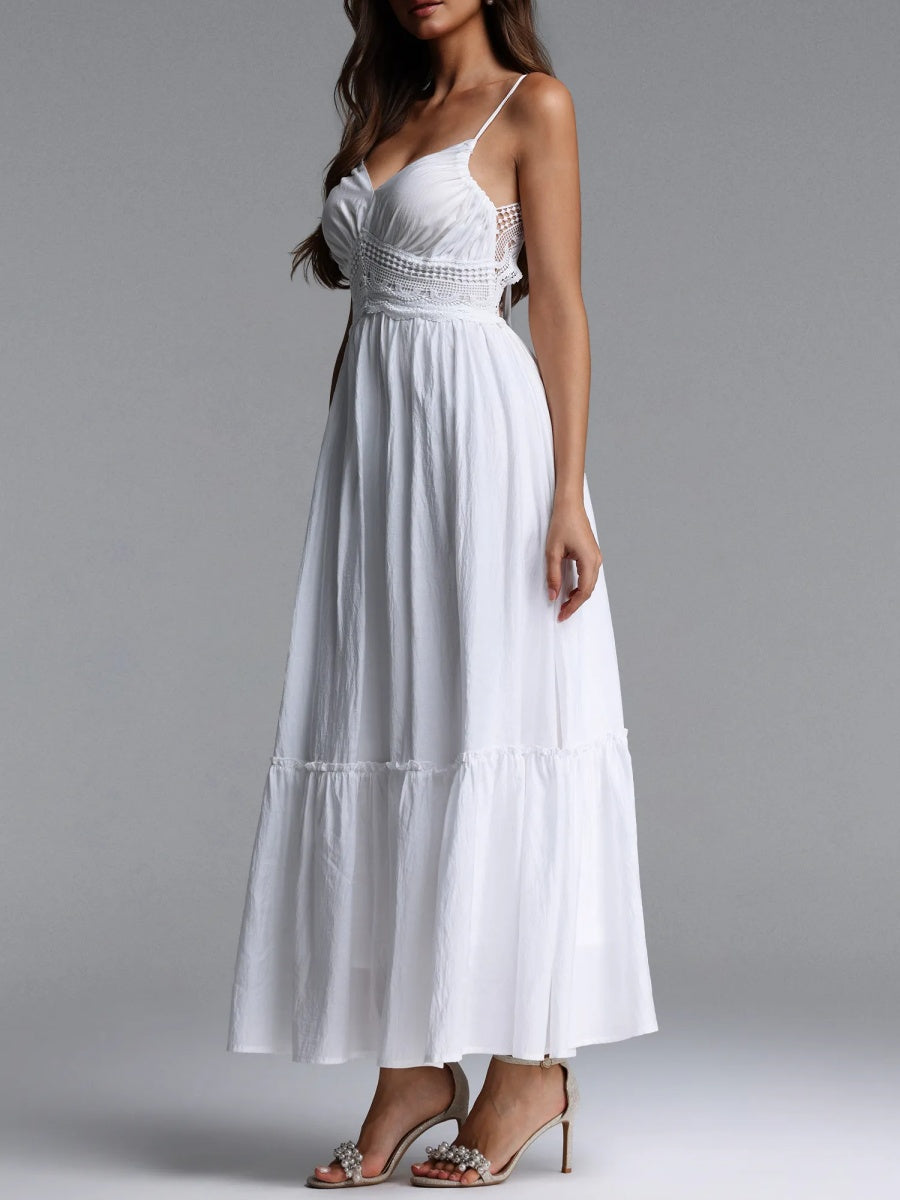 Aurora Crochet-Waist Tiered Cotton Maxi Dress