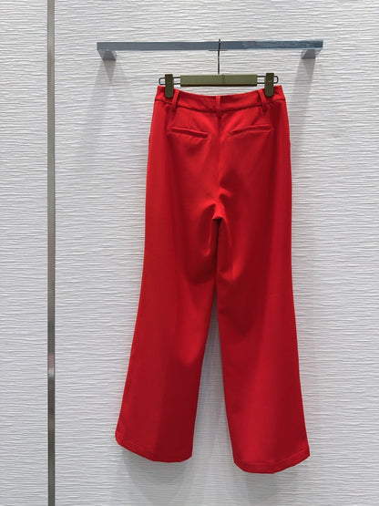 GG Crêpe Elegant Trousers With Double G Button Red Wool 346705