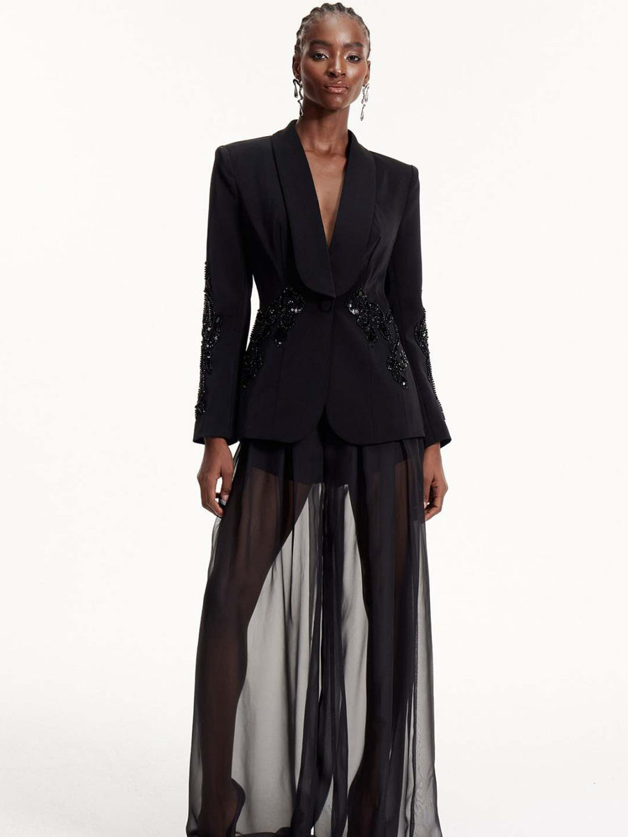 Penelope Sequin Embroidered Mesh Pants Set