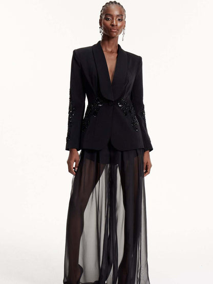 Penelope Sequin Embroidered Mesh Pants Set