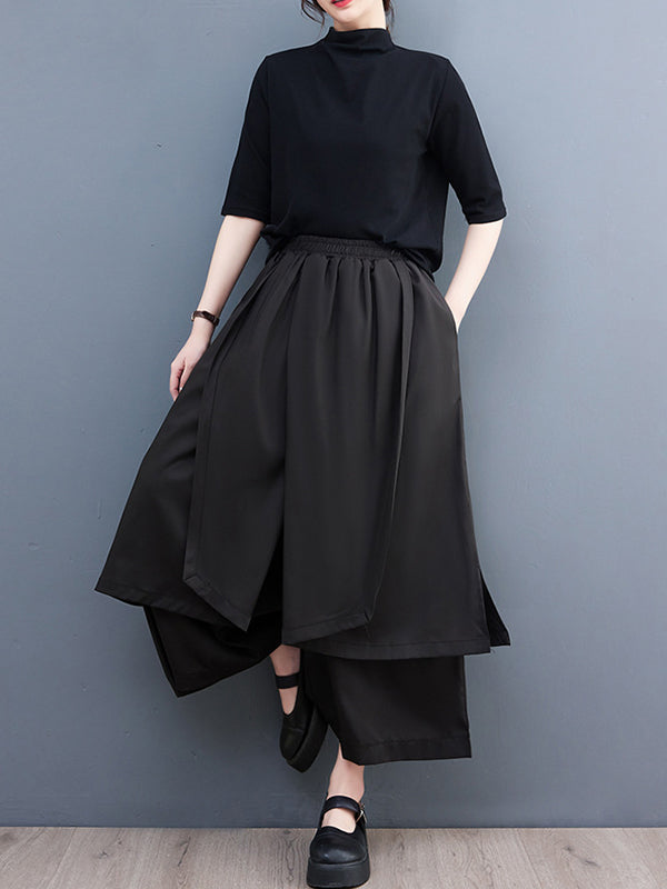 Wide Leg Cropped Solid Color Casual Pants Bottoms Culotte