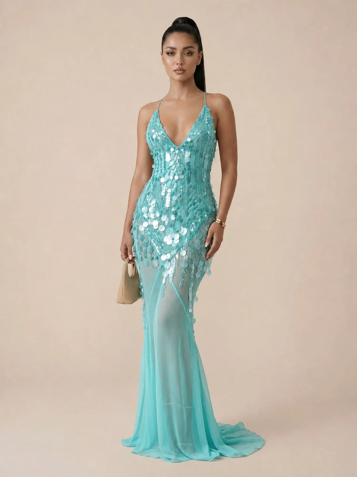 Selina Paillette Chiffon Mermaid Maxi Dress