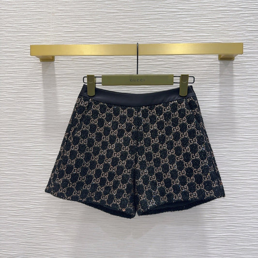 GG Embroidered Lamé Shorts Wool Tweed 346767