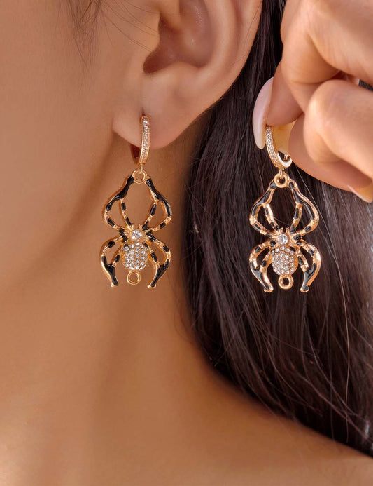 Halloween Enamel Pumpkin Rhinestone Hoop Earrings
