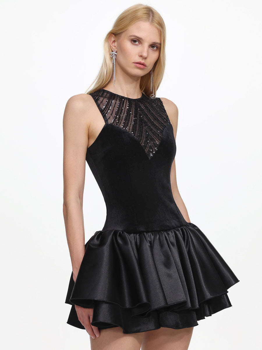 Josephine Chic Contour Deep V Sleeveless Sequin Mini Dress