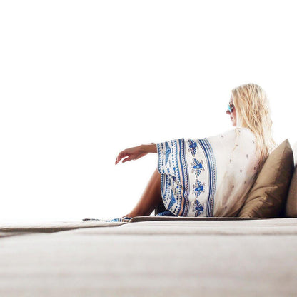Shemed White Treasure Print Edgy Beach Dress Loose  Holiday Cardigan Tanning Hoodie Blouse