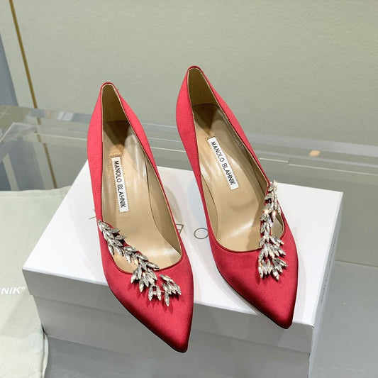 Manolo Women's Nadira Pumps 70 Red Satin