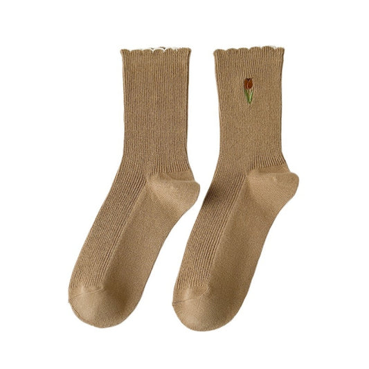 Rufia - Solid-Color Floral Tulip Socks - Sweet &amp; Classic