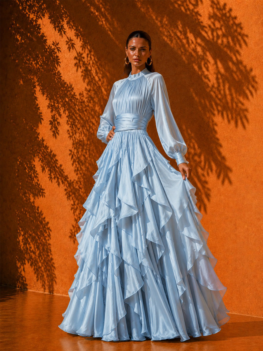 Isla Romantic Ruffled Tiered Maxi Dress In Blue