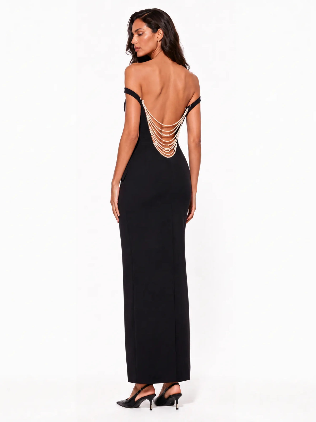 Esmeralda Beaded Off Shoulder Backless Maxi Dress