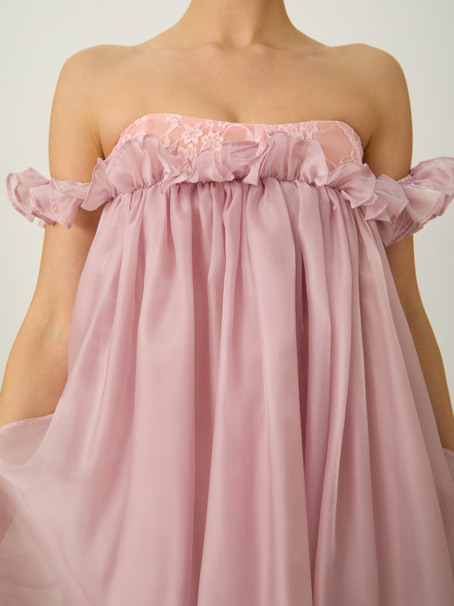 Calliope Pink Off Shoulder High Low Ruffle Maxi Dress