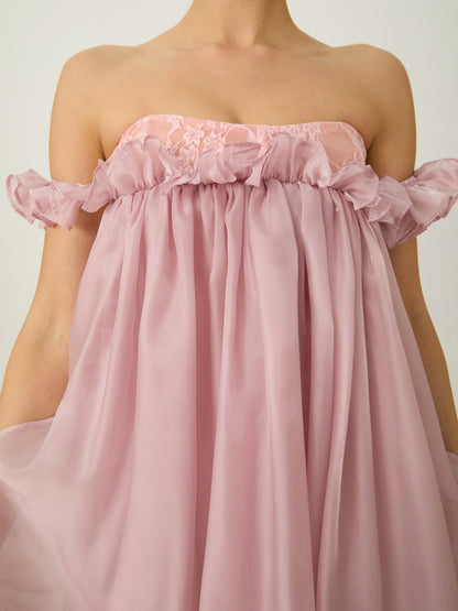 Calliope Pink Off Shoulder High Low Ruffle Maxi Dress