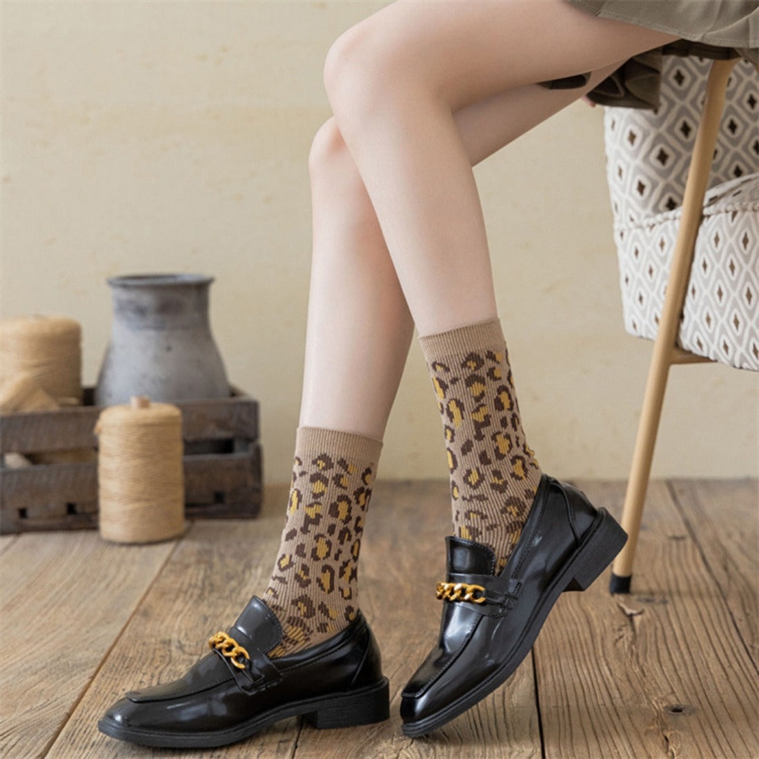 Rufia - Leopard Print Mid-Calf Socks
