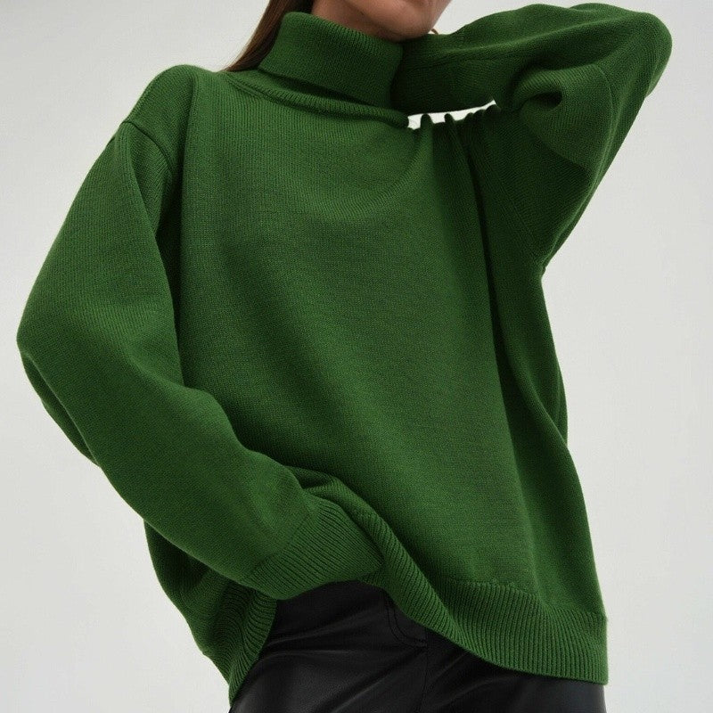 Solid Color High Neck Sweater