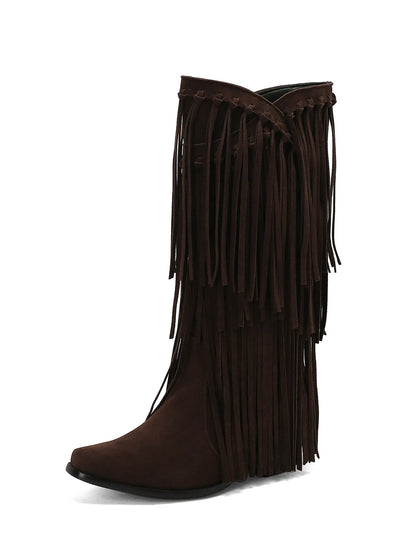 Zaria Ruched Fringed Suede Boots