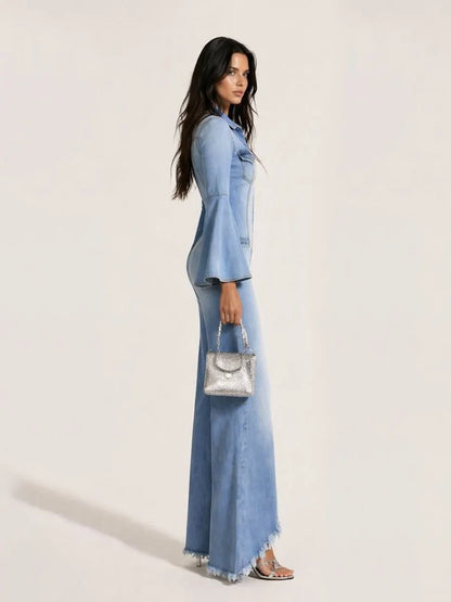 Aspen Casual Single-Breasted Denim Jumpsuit