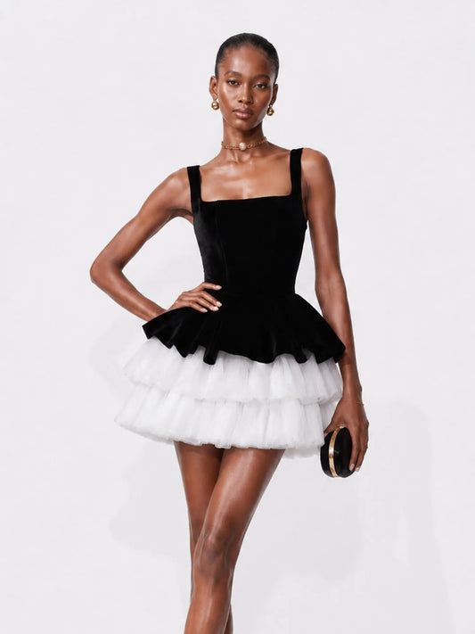 Neva Vintage-Style Velvet Panel Mini Dress