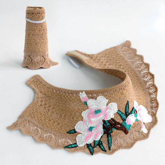 Spring And Summer Women'S Ethnic Style Embroidery Cotton Empty Top Beach Hat Sun Protection Face Sun Hat Foldable Sun Hat