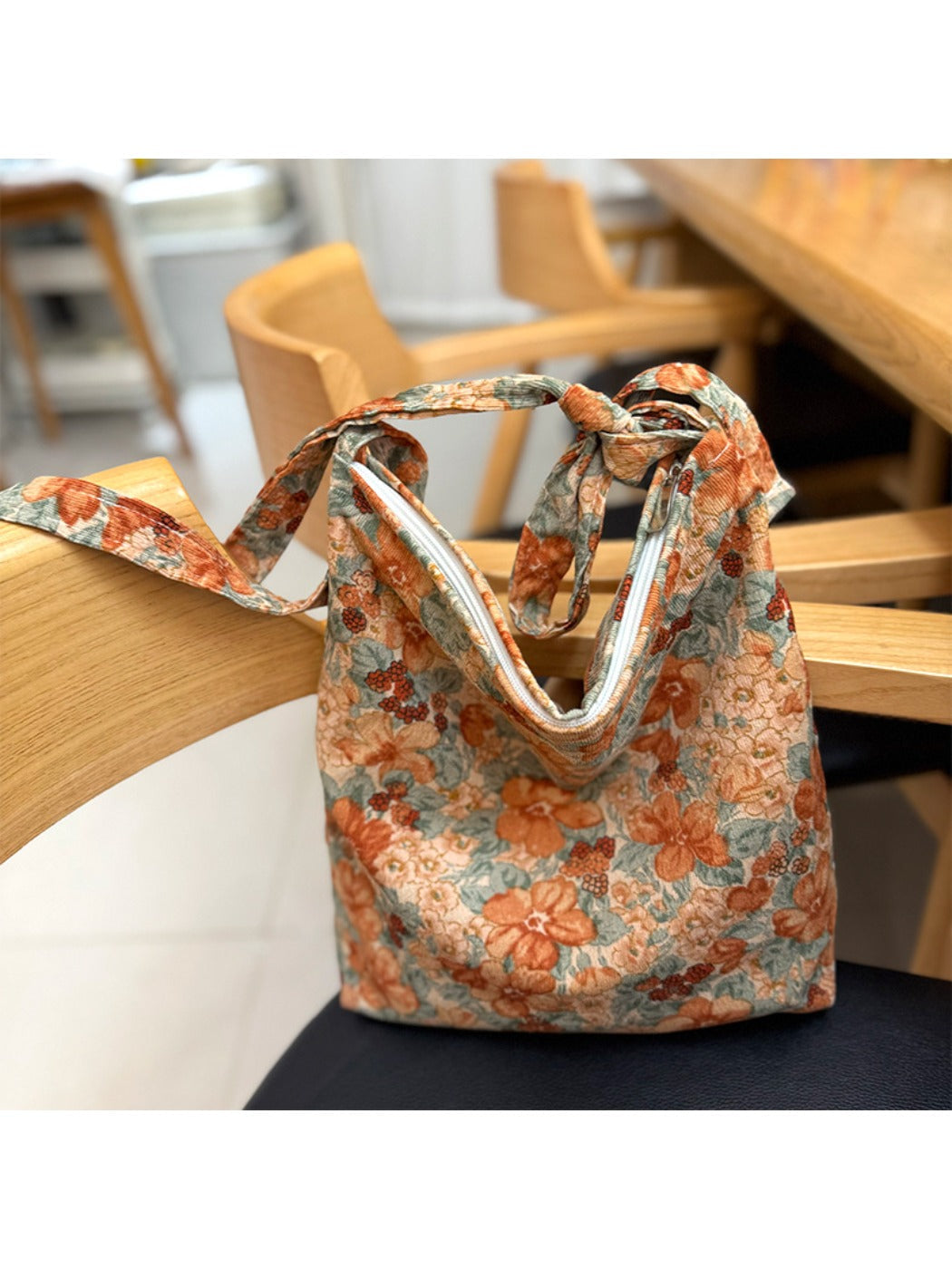 Cosbai - Canvas Crossbody Tote Bag with Floral Patterns
