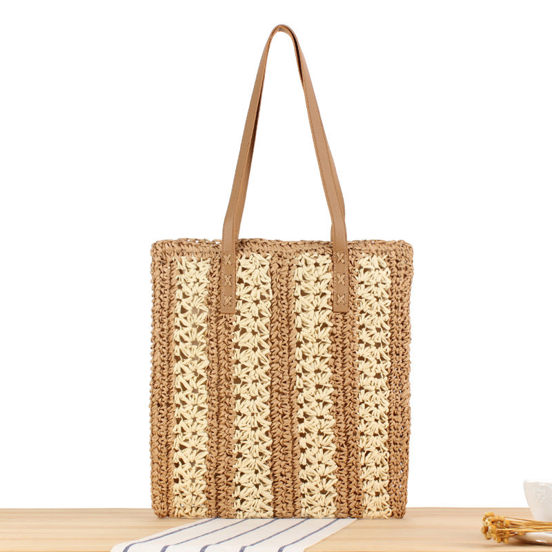 Crochet Market Bag Color Contrast Stripe Bag