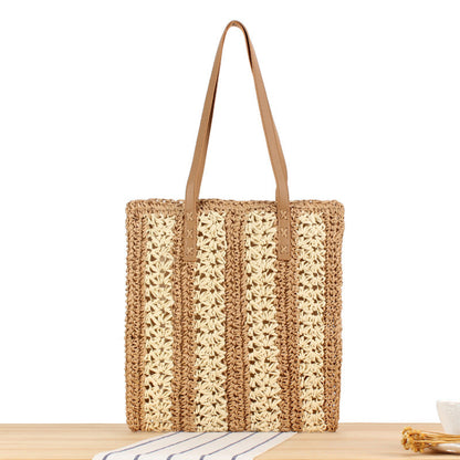 Crochet Market Bag Color Contrast Stripe Bag