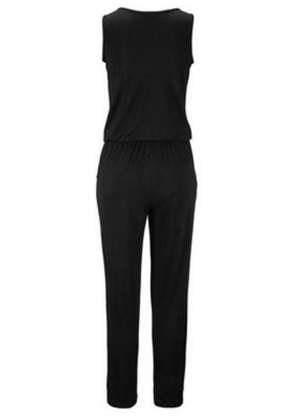 Solid Color Zipper Sleeveless Pockets Jumpsuit Romper